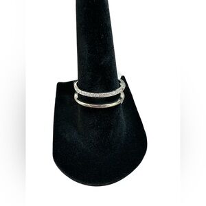 Double Banded Silver and CZ Ring, Size 6, New